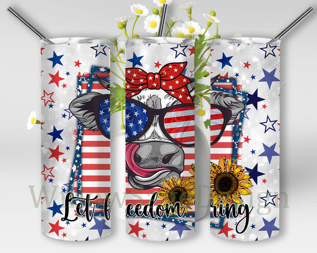 Let Freedom Ring 20oz Skinny Tumbler Png, American Flag Cow Png, Sunflower Amercian Flag Tumbler, American Flag Tumbler, 4th Of July Tumbler Sublimation WillowSageDesign 