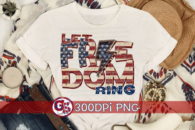Let Freedom Ring Lightning Bolt PNG for Sublimation-July 4th Sublimation Greedy Stitches 