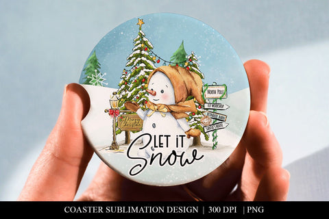 Let It Snow Car Coaster Sublimation Design PNG Sublimation BijouBay 