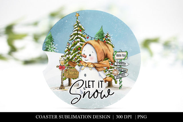 Let It Snow Car Coaster Sublimation Design PNG Sublimation BijouBay 