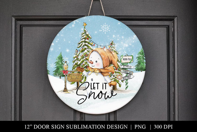 Let It Snow Cute Christmas Door Hanger Sublimation BijouBay 