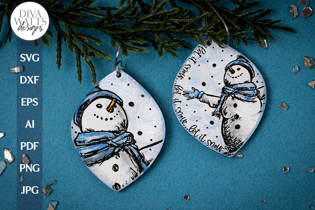 Let It Snow Earrings SVG For Laser Glowforge Snowman Earrings For Winter Snowman Earrings SVG Let It Snow Glowforge svg For Earrings Winter SVG Diva Watts Designs 