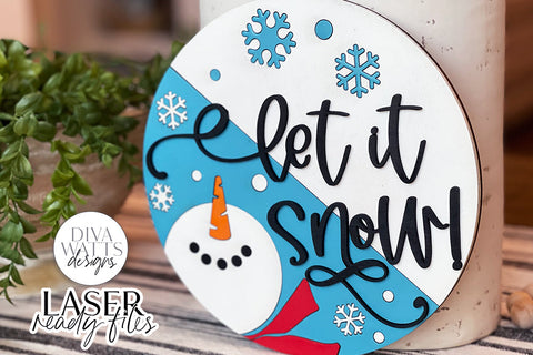 Let It Snow Glowforge SVG | Winter Snowman Laser File SVG Diva Watts Designs 