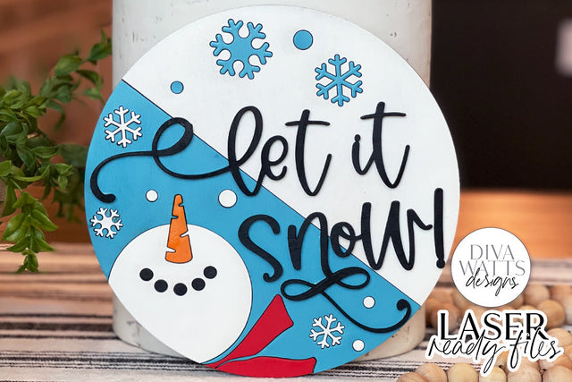 Let It Snow Glowforge SVG | Winter Snowman Laser File SVG Diva Watts Designs 
