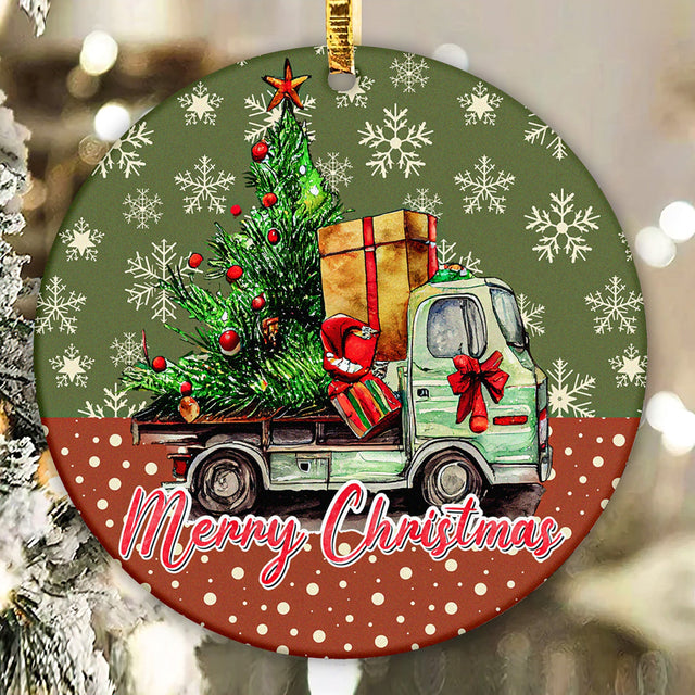 Let it Snow Pink Truck Ornament, Christmas ornament, PNG Sublimation design, Family ornament Ornament, Winter ornaments, round ornament Sublimation CaldwellArt 