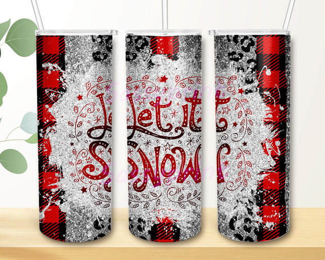 Let It Snow png Tumbler Christmas Cheetah Buffalo Red Plaid Seamless Sublimation Designs Downloads, Skinny Tumbler 20oz Design Sublimation sassyprint 