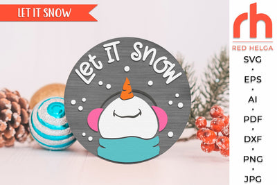 Let it Snow Sign SVG - Snowman Hanger Cut File - Winter Door Decor DXF SVG RedHelgaArt 