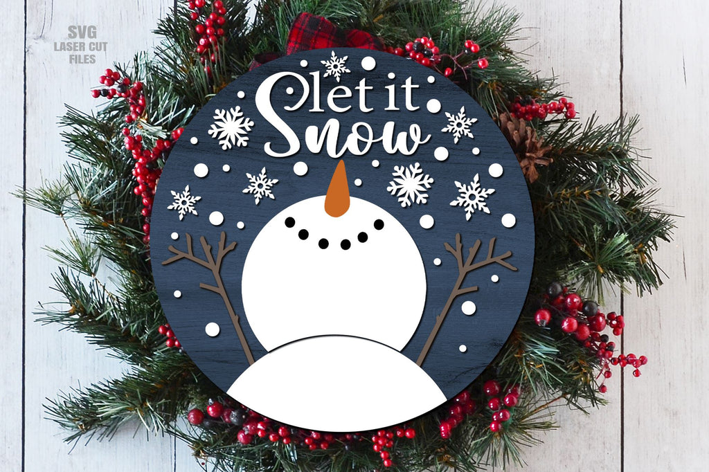 Let It Snow Snowman SVG | Christmas Door Sign SVG Laser Cut Files - So ...