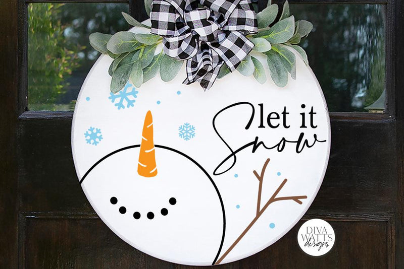 Let It Snow Snowman SVG | Christmas Round Sign Design - So Fontsy