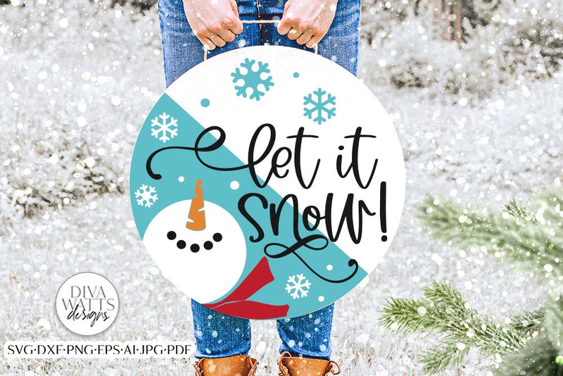 Let It Snow Snowman SVG | Christmas Split Round Design - So Fontsy