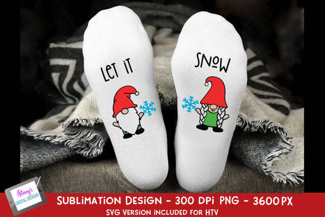 Let it Snow Sublimation Socks | Gnome Christmas Socks SVG Stacy's Digital Designs 