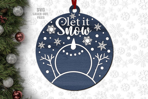 Let It Snow SVG Laser Cut Files | Snowman Ornament SVG SVG Cloud9Design 