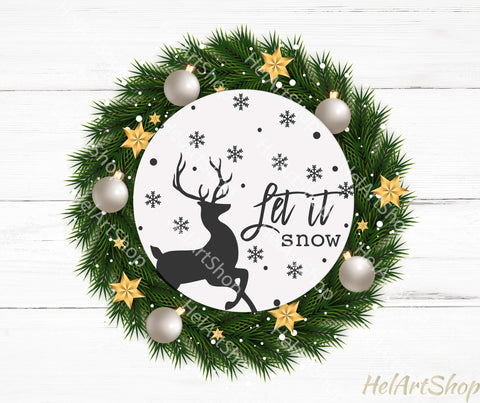 Let It Snow Svg, Round Christmas Sign Svg SVG _HelArtShop_ 