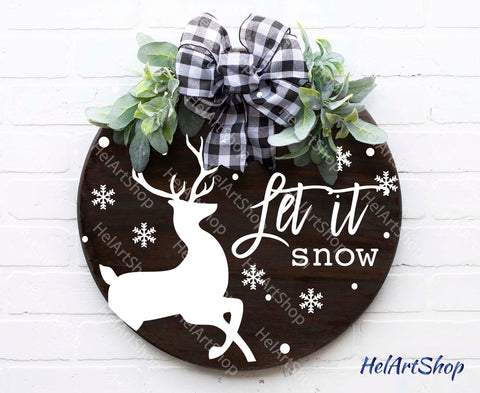Let It Snow Svg, Round Christmas Sign Svg SVG _HelArtShop_ 