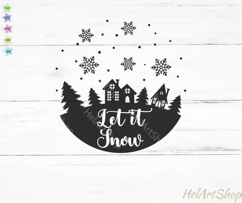 Let It Snow Svg, Round Christmas Sign Svg SVG _HelArtShop_ 