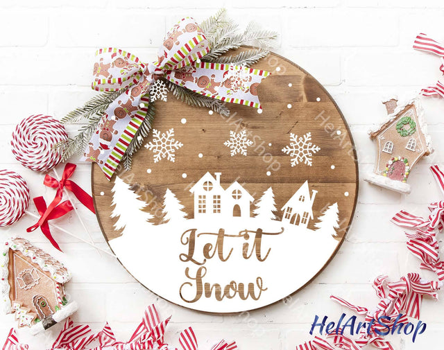 Let It Snow Svg, Round Christmas Sign Svg SVG _HelArtShop_ 