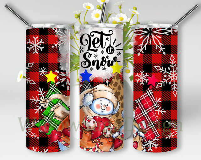 Let It Snow Tumbler Png, Snowman 20oz Skinny Tumbler, Christmas Buffalo Plaid Tumbler Wrap, Snowflakes Png, Merry Christmas Tumbler Template, Digital Download Sublimation WillowSageDesign 