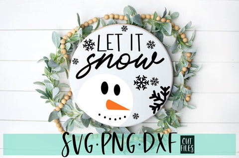 Let It Snow With Snowman Face SVG | Round Christmas Door Sign SVG SVG RedFoxDesignsUS 