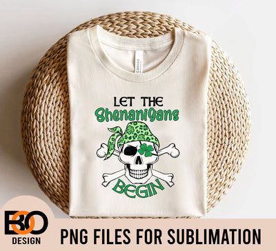 Let The Shenanigans Begin Png, Pirate Skull St Patricks Day png, Shamrock Skeleton png, Instant Download Sublimation BOO-design 