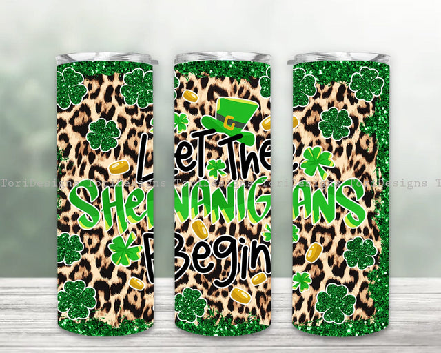 Let the Shenanigans Begin Shamrock Tumbler Wrap PNG, St. Patrick's Day Tumbler Design Sublimation ToriDesigns 