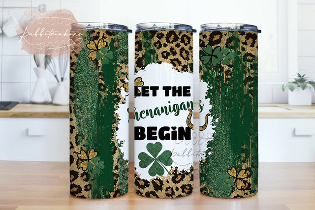 Let The Shenanigans Begin St.Patrick's Day Tumbler Design Shamrock 20oz Skinny Straight Tumbler Wrap Digital Download PNG Sublimation Sublimation Rabbitmakies 