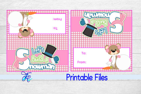 Let's Build A Snowman Bag Topper - Pink 3D Paper Family Creations 