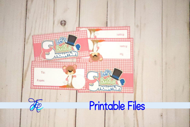 Let's Build A Snowman Bag Topper - Pink 3D Paper Family Creations 