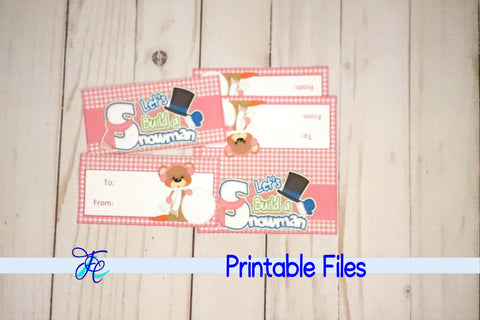 Let's Build A Snowman Bag Topper - Pink 3D Paper Family Creations 