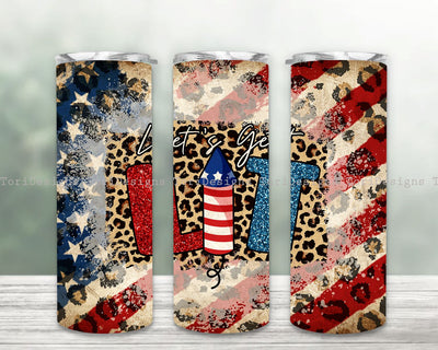 Let's Get Lit 20oz Skinny Tumbler Sublimation, Seamless USA Flag Tumbler Wrap, 4th Of July Independence Day PNG Straight and Tapered Files Sublimation ToriDesigns 
