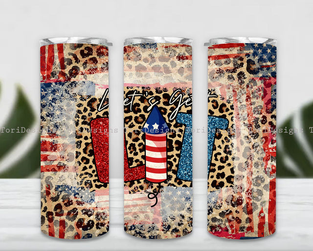 Let's Get Lit 20oz Skinny Tumbler Sublimation, Seamless USA Flag Tumbler Wrap, 4th Of July Independence Day PNG Sublimation ToriDesigns 