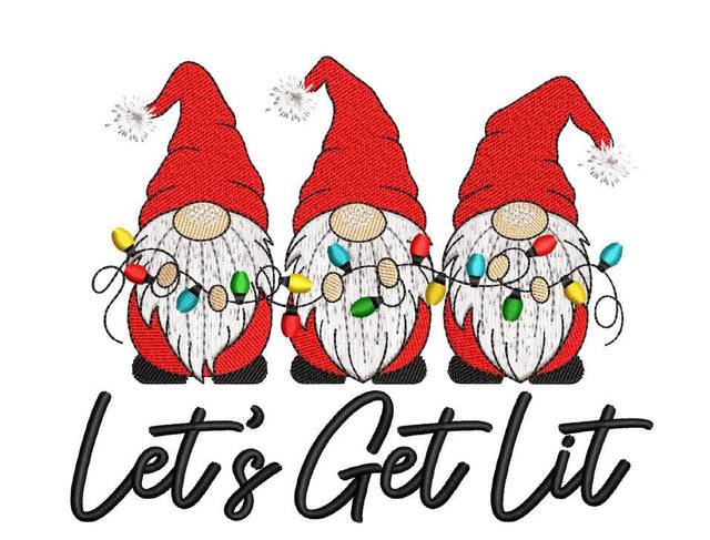 Let's get lit embroidery design, Funny Christmas gnomes embroidery file, 4 sizes, Instant download Embroidery/Applique DESIGNS Nino Nadaraia 