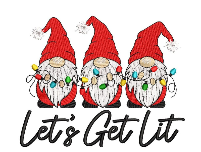 Let's get lit embroidery design, Funny Christmas gnomes embroidery file, 4 sizes, Instant download Embroidery/Applique DESIGNS Nino Nadaraia 