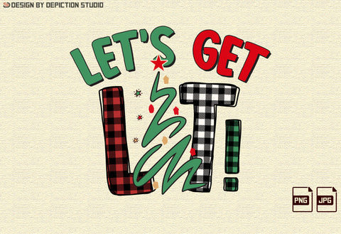 Let's Get Lit Sublimation T-Shirt, Plaid Pattern Shirt, Christmas Sublimation, Brush Stock Christmas Tree, Christmas Transparent Background Shirt Print Template Sublimation Depiction Studio 