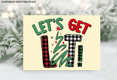Let's Get Lit Sublimation T-Shirt, Plaid Pattern Shirt, Christmas Sublimation, Brush Stock Christmas Tree, Christmas Transparent Background Shirt Print Template Sublimation Depiction Studio 