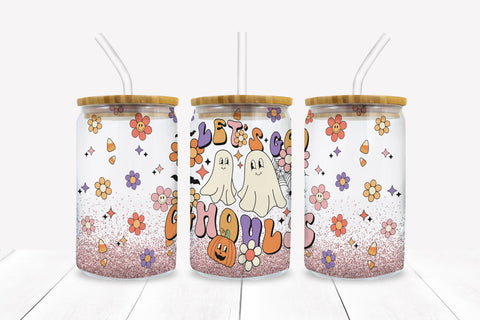 Let's Go Ghouls Halloween 16 oz Libbey Glass Can PNG Sublimation BijouBay 