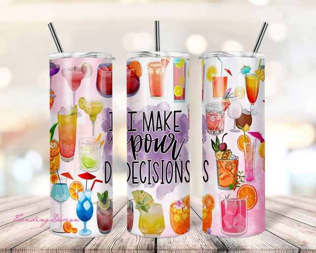 Let's Make Pour Decisions Cocktail Alcohol Tumbler Designs, 20oz Skinny Tumbler Wrap, Seamless Tumbler Template Sublimation TrendingDesign 