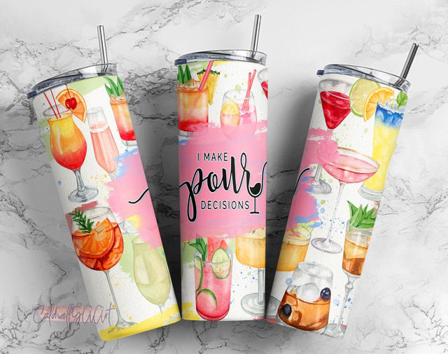 Let's Make Pour Decisions Cocktail Alcohol Tumbler PNG, 20oz Skinny Tumbler Wrap PNG, Tumbler Designs Sublimation CaldwellArt 