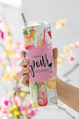 Let's Make Pour Decisions Cocktail Alcohol Tumbler PNG, 20oz Skinny Tumbler Wrap PNG, Tumbler Designs Sublimation CaldwellArt 
