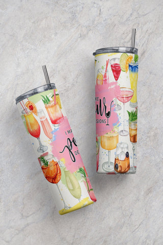 Let's Make Pour Decisions Cocktail Alcohol Tumbler PNG, 20oz Skinny Tumbler Wrap PNG, Tumbler Designs Sublimation CaldwellArt 
