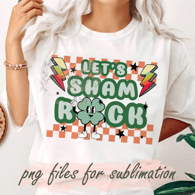 Let's Shamrock Sublimation Design, Digital Download, Lucky Png, Clover green png, Retro St Patricks DayPNG Sublimation PrintingLife 