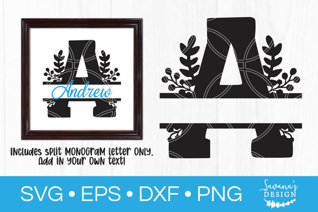 Letter A Floral Split Monogram SVG SVG SavanasDesign 
