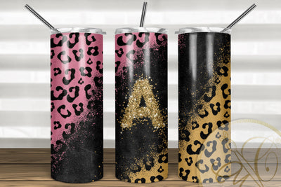 Letter A Leopard and Glitter 20oz Skinny Tumbler Sublimation | Blush Pink Sublimation Marlene Campos 