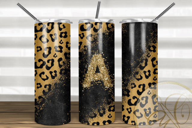 Letter A Leopard and Glitter 20oz Skinny Tumbler Sublimation | Classic leopard Sublimation Marlene Campos 