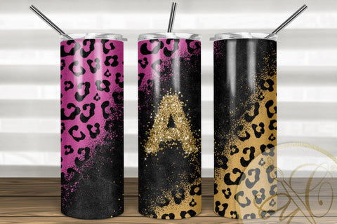 Letter A Leopard and Glitter 20oz Skinny Tumbler Sublimation | Hot Pink Sublimation Marlene Campos 