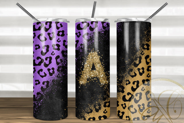 Letter A Leopard and Glitter 20oz Skinny Tumbler Sublimation | Purple Sublimation Marlene Campos 