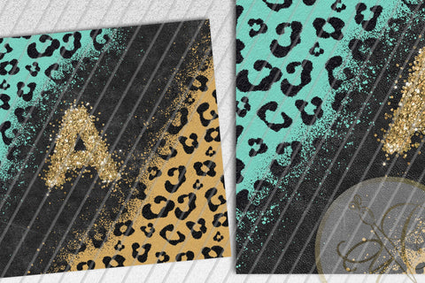 Letter A Leopard and Glitter 20oz Skinny Tumbler Sublimation | Turquoise Sublimation Marlene Campos 