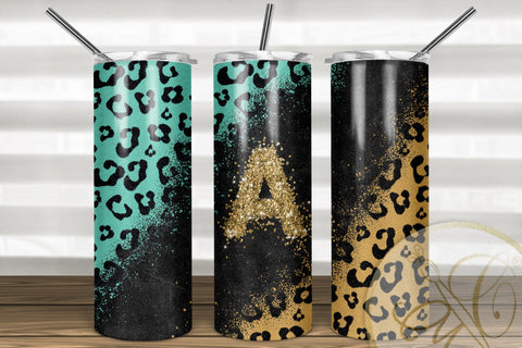 Letter A Leopard and Glitter 20oz Skinny Tumbler Sublimation | Turquoise Sublimation Marlene Campos 