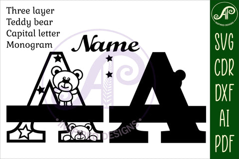 Letter A Teddy Bear Monogram SVG File SVG APInspireddesigns 