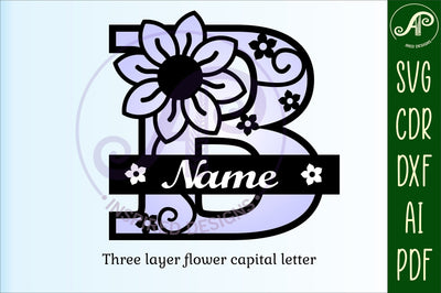 Letter B Flower Layer Monogram SVG File SVG APInspireddesigns 