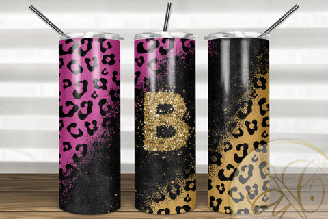 Letter B Leopard and Glitter 20oz Skinny Tumbler Sublimation | Hot Pink Sublimation Marlene Campos 